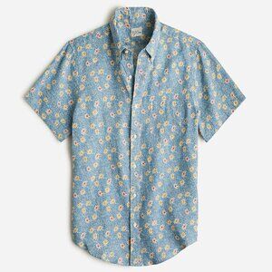 NWT J Crew 100% Linen Light Blue Floral Short Sleeve Classic Fit Shirt